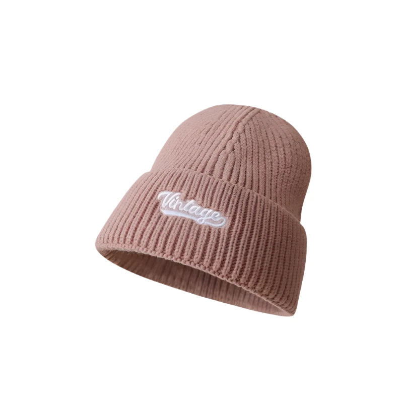 Winter Embroidery Knitted Cap – Cozy & Versatile Wool Beanie with Ear Protection