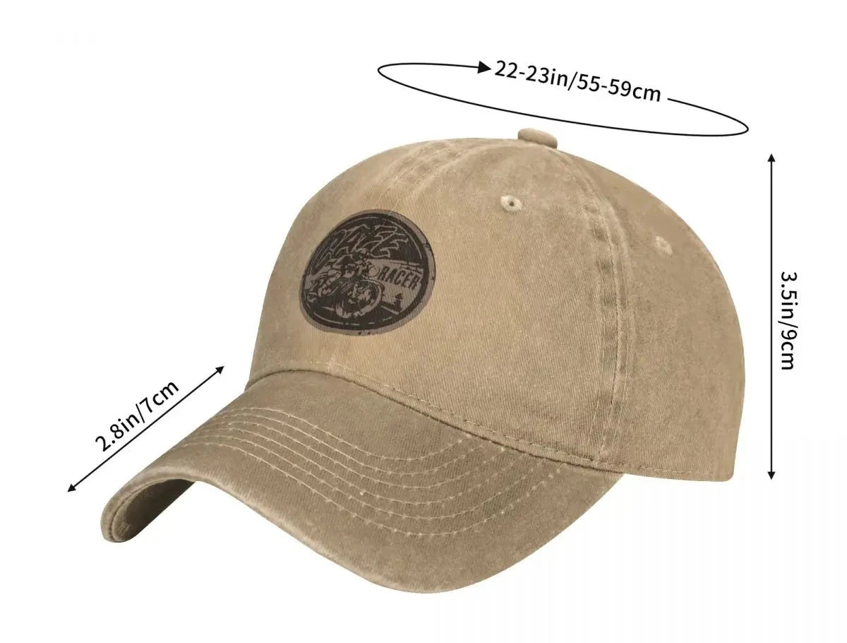 Unisex 'Café Motorcycle Racer' Baseball Cap – Classic Distressed Denim