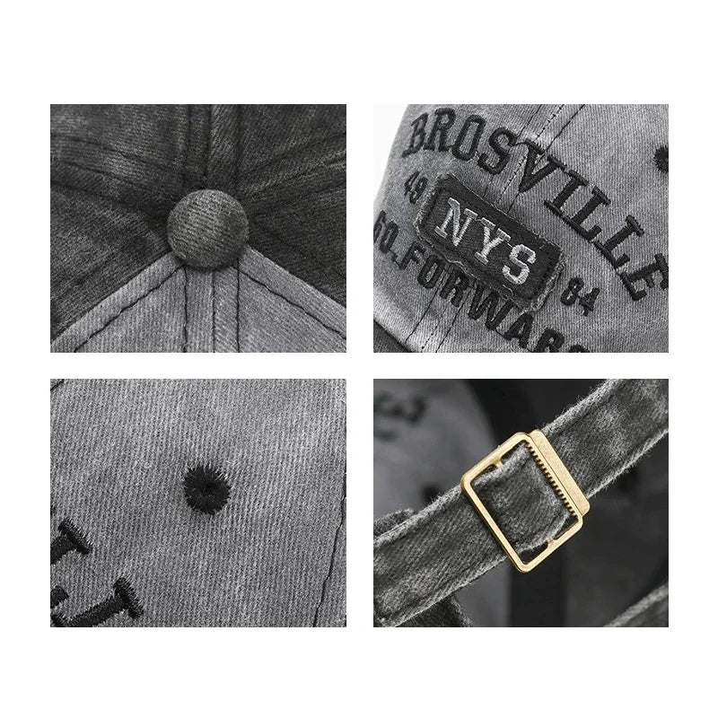Brosville Embroidered Washed Baseball Cap – Fashionable Outdoor Streetwear