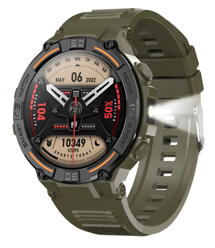 Outdoor Military Rugged Smartwatch – GPS, Bluetooth Calls & Fitness Tracking