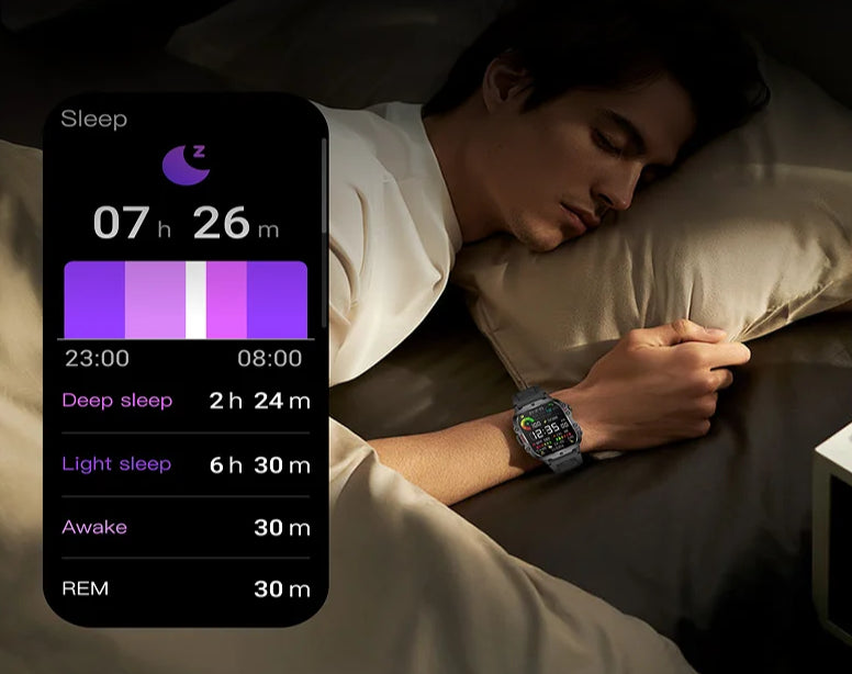 Rugged Military Smartwatch – Large Display, AI Voice, and Bluetooth Calling