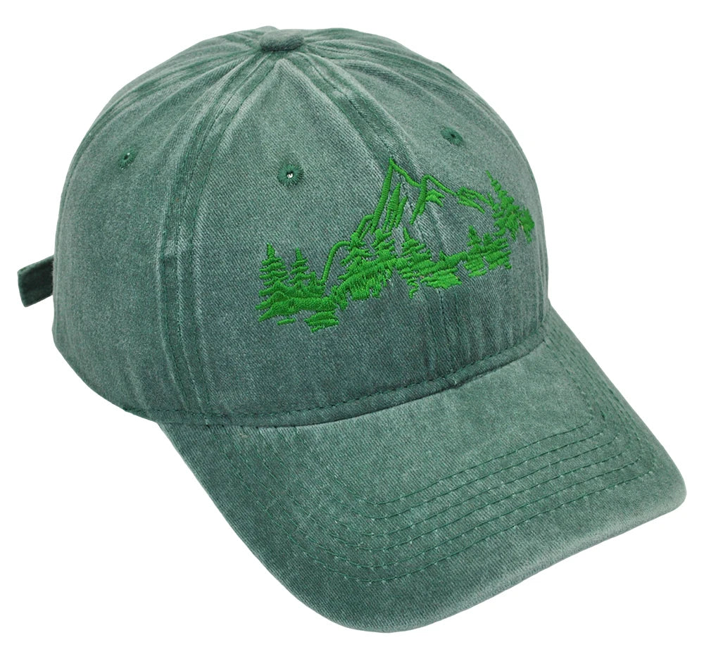 Unisex Mountain Trees Baseball Cap – Cotton Embroidered Outdoor Hat