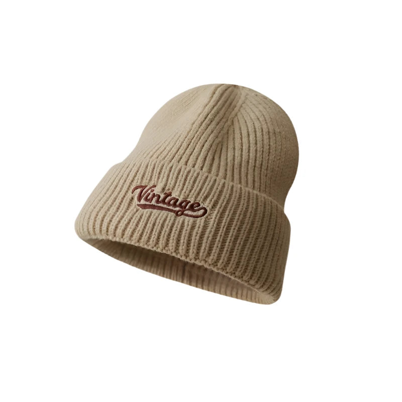 Winter Embroidery Knitted Cap – Cozy & Versatile Wool Beanie with Ear Protection