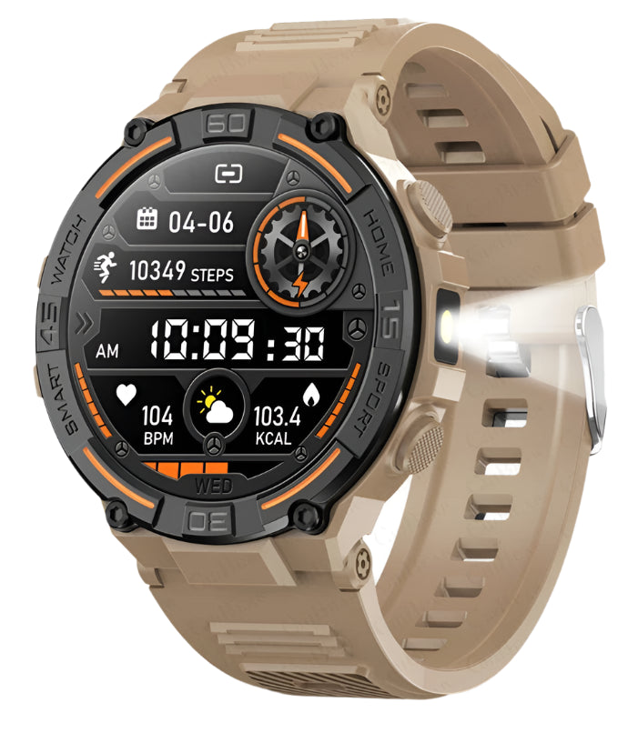 Outdoor Military Rugged Smartwatch – GPS, Bluetooth Calls & Fitness Tracking
