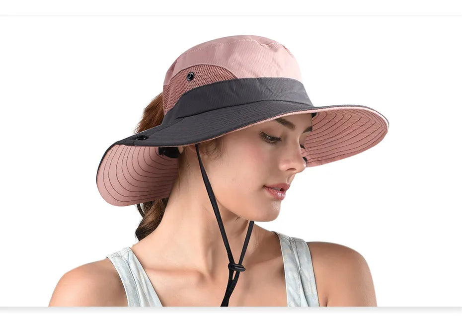 Adjustable Safari Sun Hat – Wide Brim UV Protection Summer Hat with Ponytail Hole