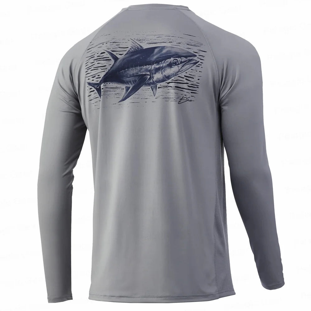 UPF 50+ Hooded Fishing Shirt with Fish Motif – Style Meets Performance