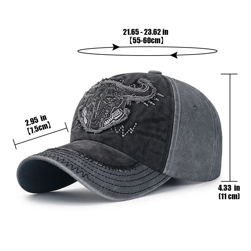 Bull Head Embroidered Distressed Baseball Cap – Unisex, Adjustable Style
