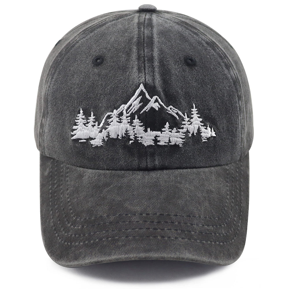 Unisex Mountain Trees Baseball Cap – Cotton Embroidered Outdoor Hat