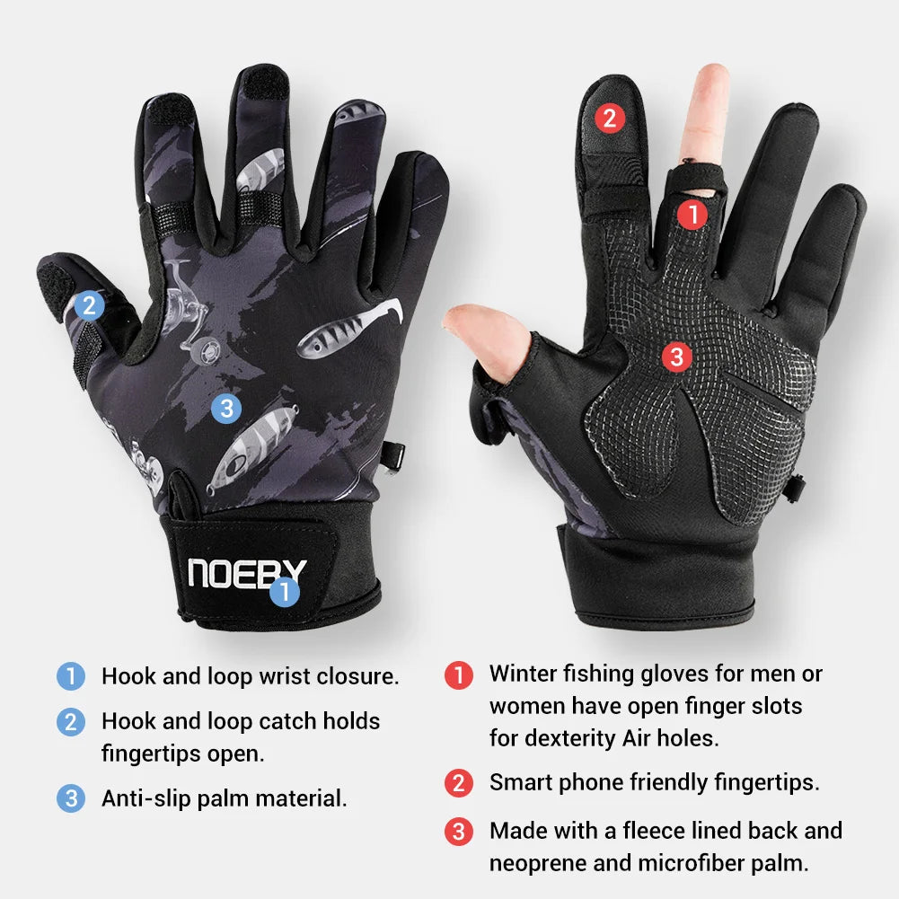 Unisex NOEBY Winter Fishing Gloves – Full Finger/Three Finger Anti-Slip Gloves