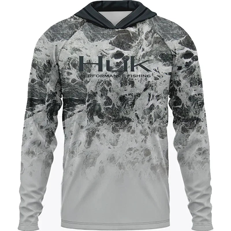 HUK Fishing Long Sleeve UPF 50+ Hooded Shirt – Ultimate Sun Protection for Anglers