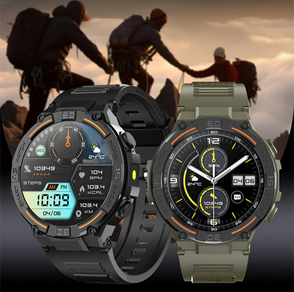 Outdoor Military Rugged Smartwatch – GPS, Bluetooth Calls & Fitness Tracking