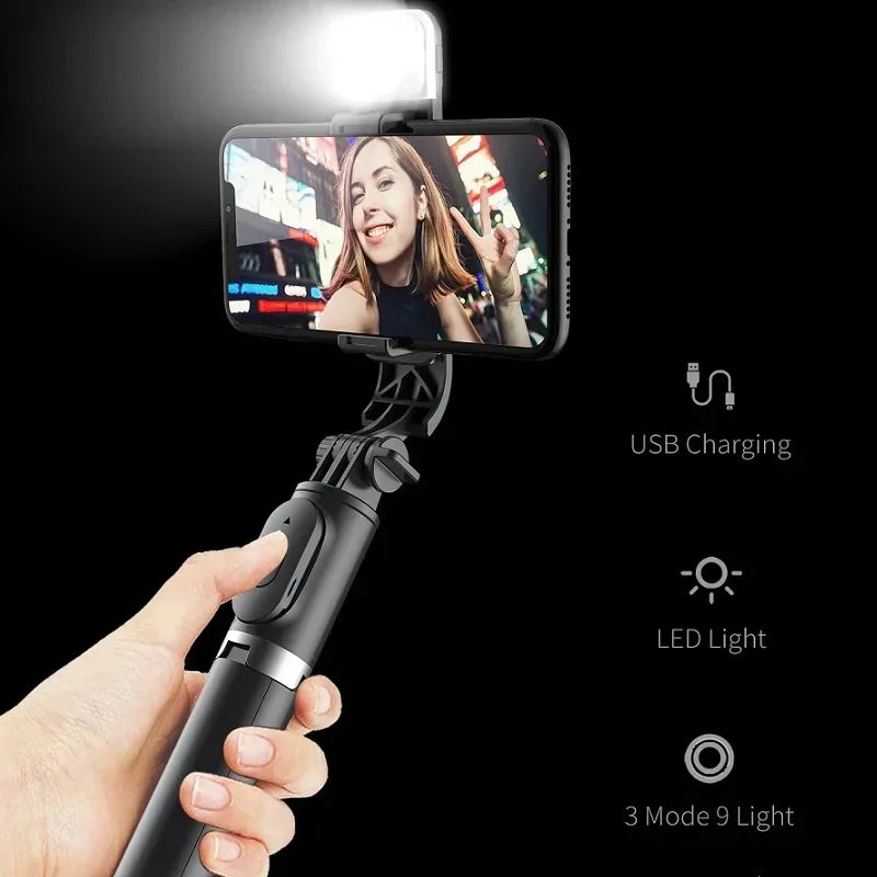 Selfie Stick with Wireless Bluetooth, LED Fill Light, and Extended Tripod (1045mm) for Android & iOS