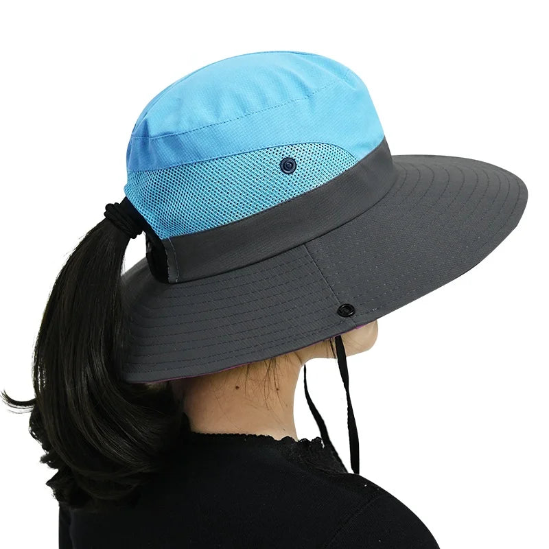 Adjustable Safari Sun Hat – Wide Brim UV Protection Summer Hat with Ponytail Hole