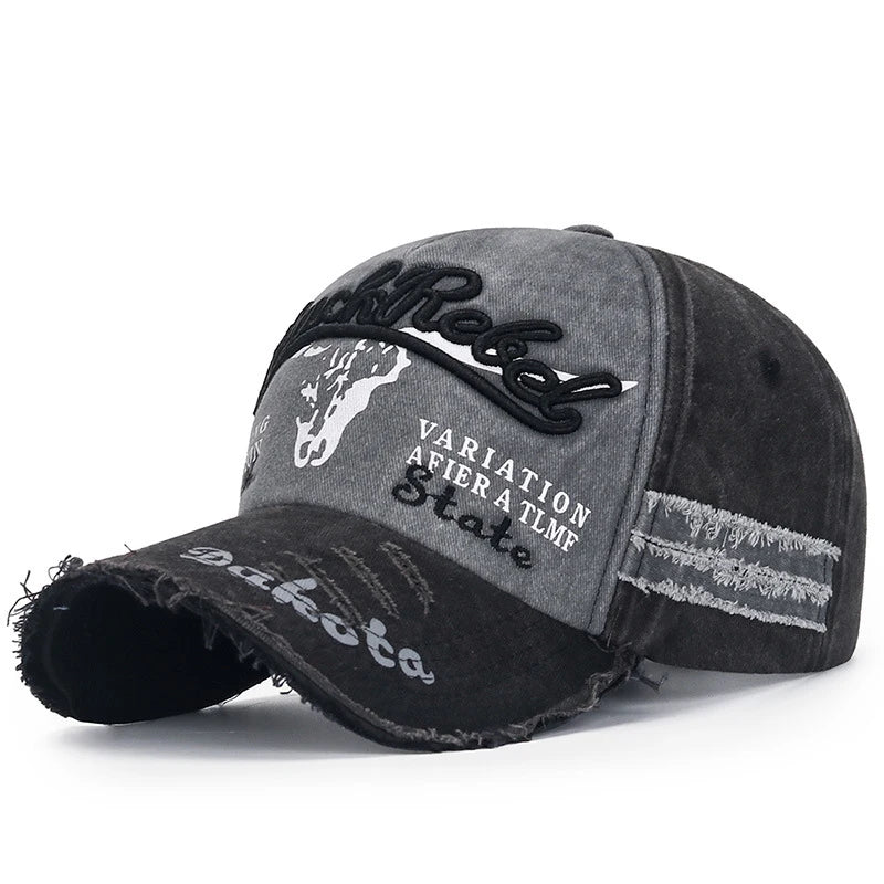 Unisex Three-Dimensional Embroidered Baseball Cap – Distressed Denim Two-Tone Cotton Adjustable Hat