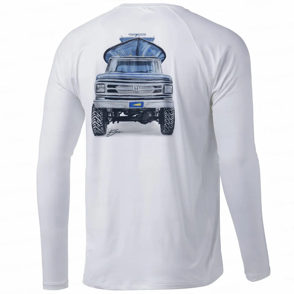 UPF 50+ Hooded Fishing Shirt with Fish Motif – Style Meets Performance