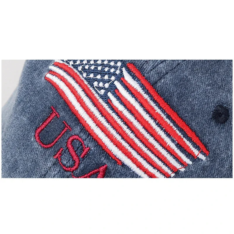 Unisex USA Embroidered Distressed Denim Baseball Cap
