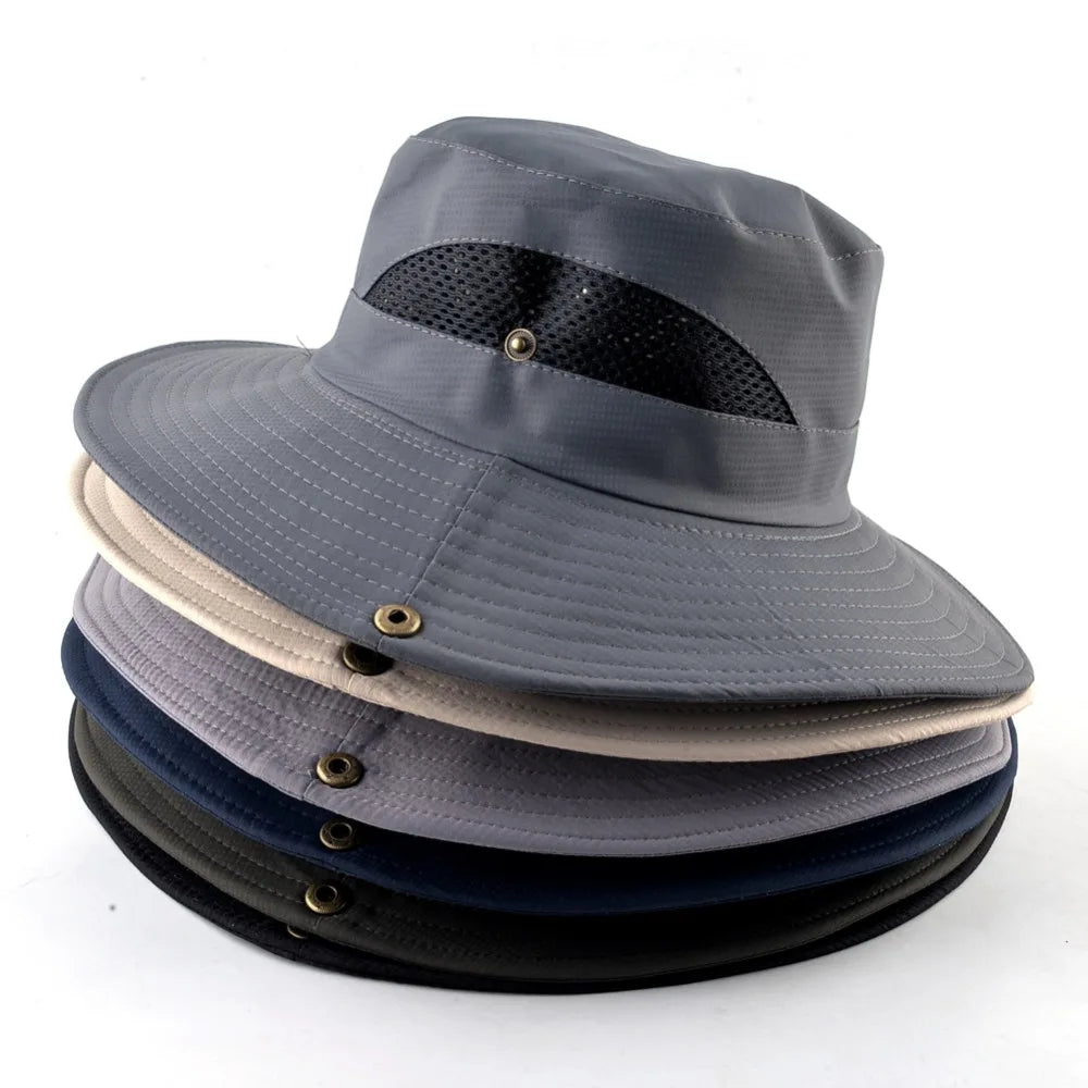 Solid Color Sun Hat – Wide Brim Anti-UV Fishing & Beach Cap for Men and Women