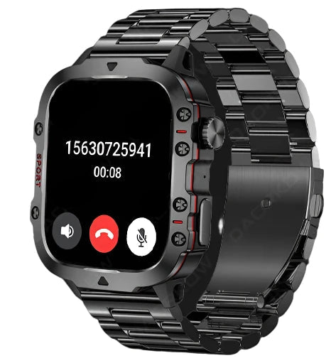 Rugged Military Smartwatch – Large Display, AI Voice, and Bluetooth Calling