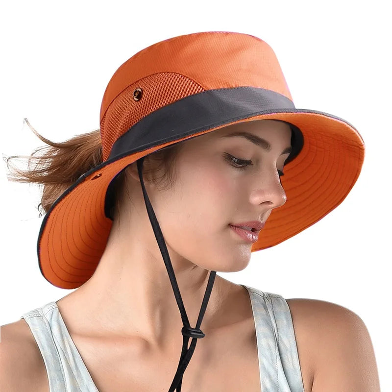 Adjustable Safari Sun Hat – Wide Brim UV Protection Summer Hat with Ponytail Hole