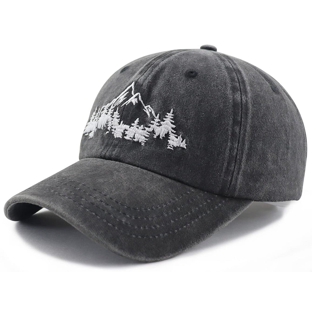 Unisex Mountain Trees Baseball Cap – Cotton Embroidered Outdoor Hat