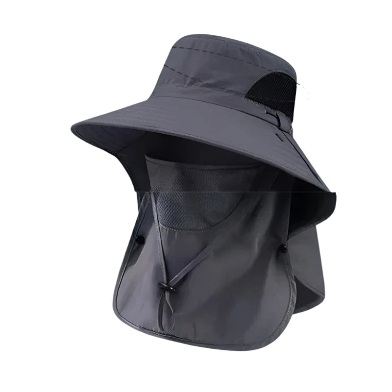 Wide Brim Fisherman Hat with Neck and Lower Face Cover – Breathable Fabric for Outdoor Protection