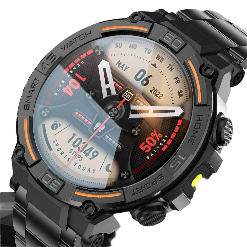 Outdoor Military Rugged Smartwatch – GPS, Bluetooth Calls & Fitness Tracking