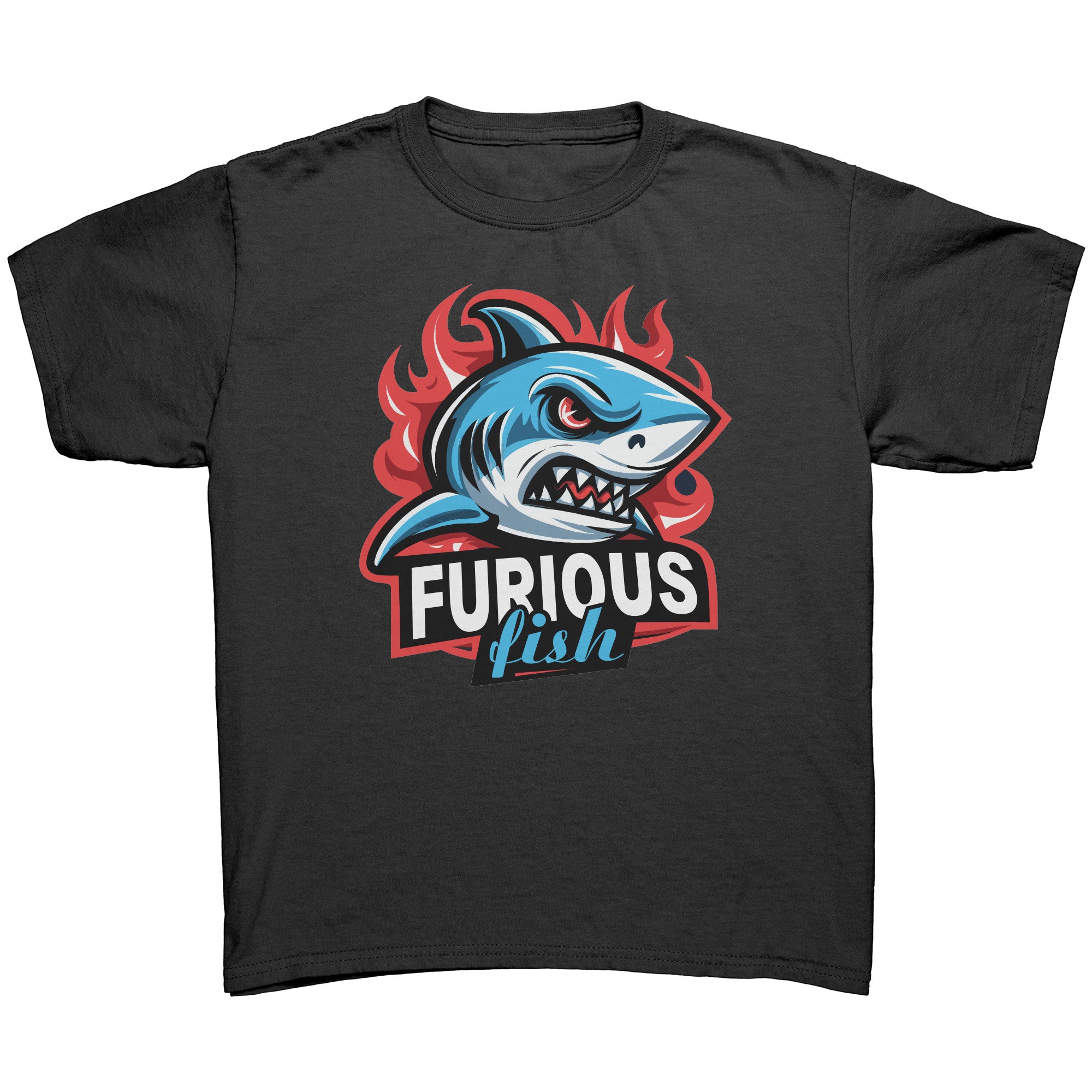 Dive into fierce fashion with Sammy the Shark T-Shirt – From the Exclusive 'Furious Fish' Collection (Children's Unisex)