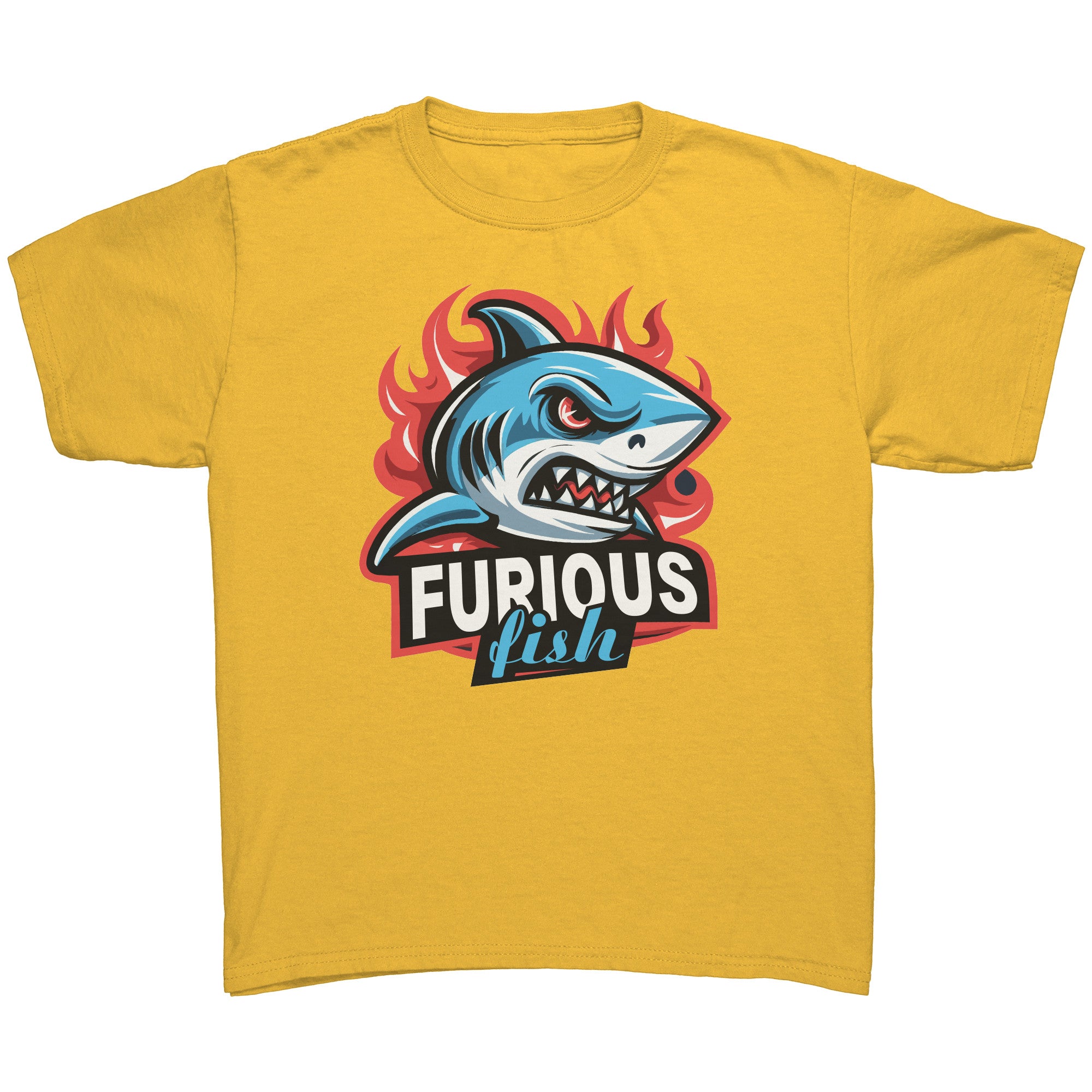 Dive into fierce fashion with Sammy the Shark T-Shirt – From the Exclusive 'Furious Fish' Collection (Children's Unisex)