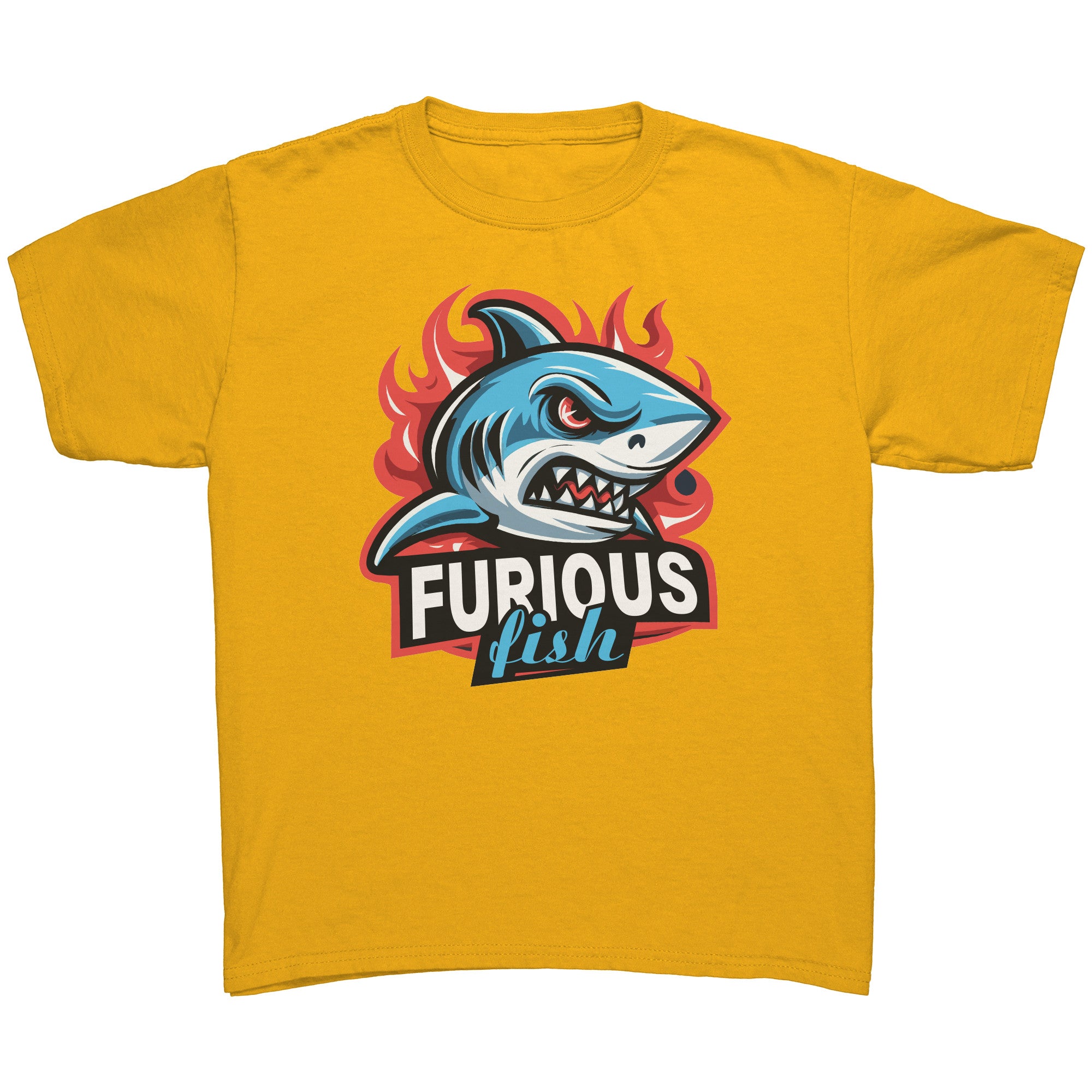 Dive into fierce fashion with Sammy the Shark T-Shirt – From the Exclusive 'Furious Fish' Collection (Children's Unisex)