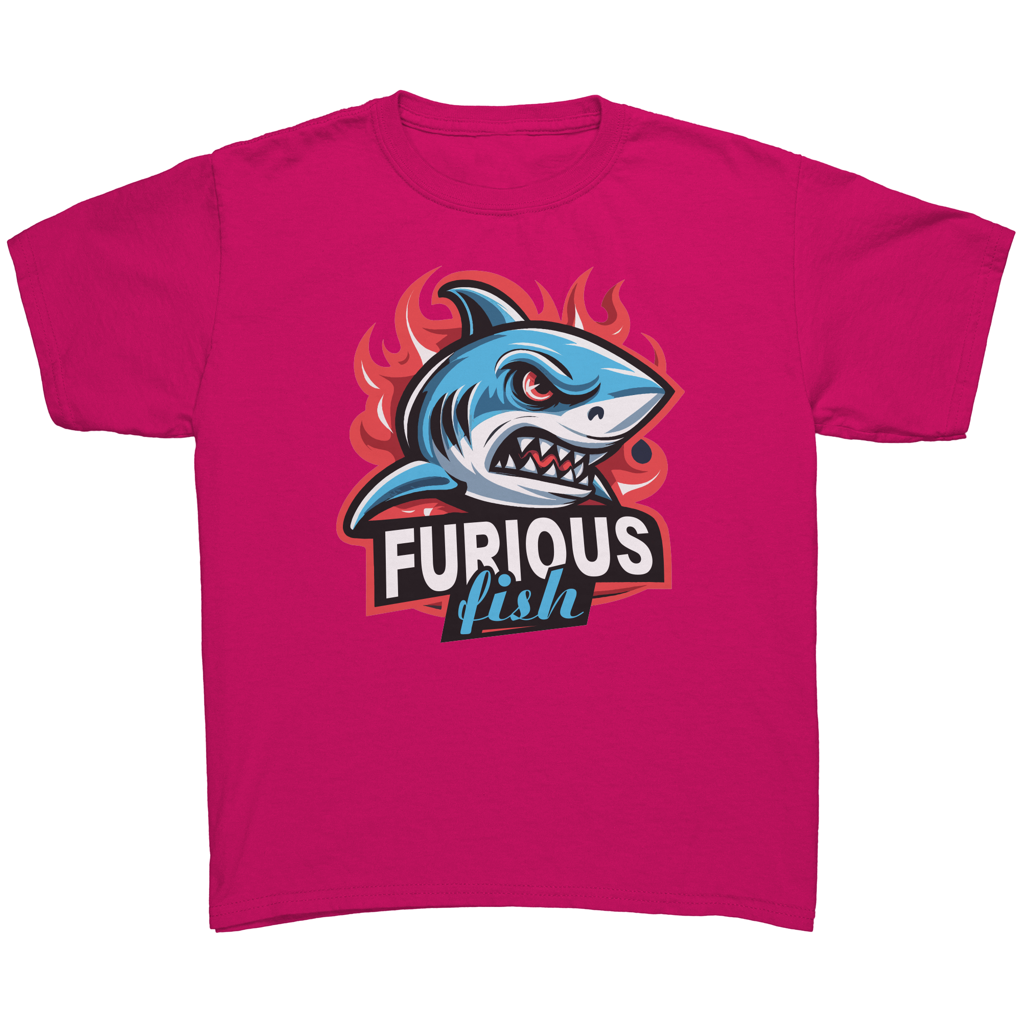 Dive into fierce fashion with Sammy the Shark T-Shirt – From the Exclusive 'Furious Fish' Collection (Children's Unisex)