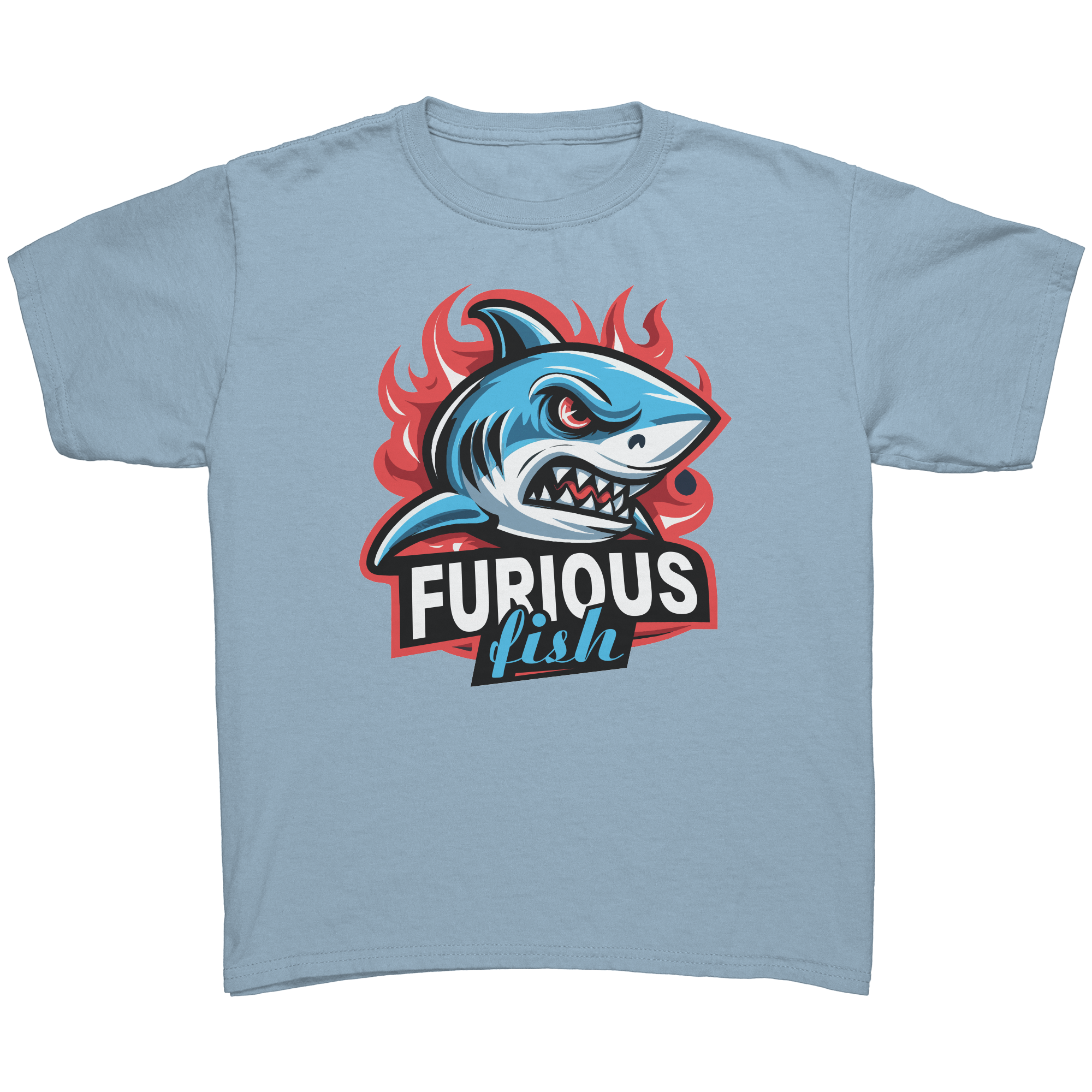 Dive into fierce fashion with Sammy the Shark T-Shirt – From the Exclusive 'Furious Fish' Collection (Children's Unisex)