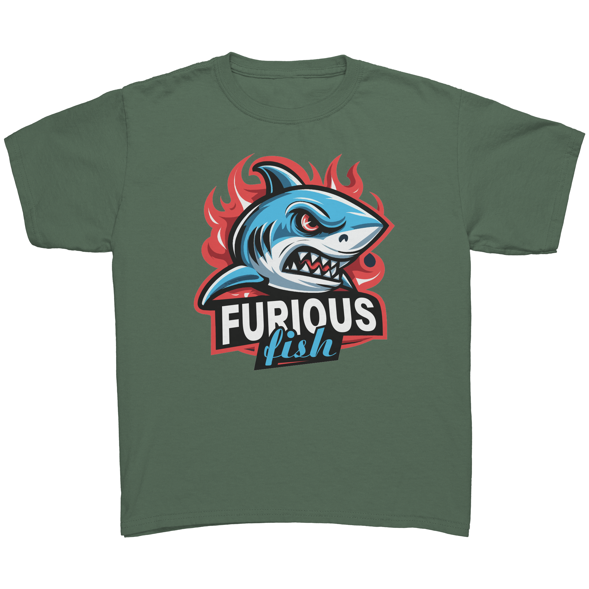 Dive into fierce fashion with Sammy the Shark T-Shirt – From the Exclusive 'Furious Fish' Collection (Children's Unisex)