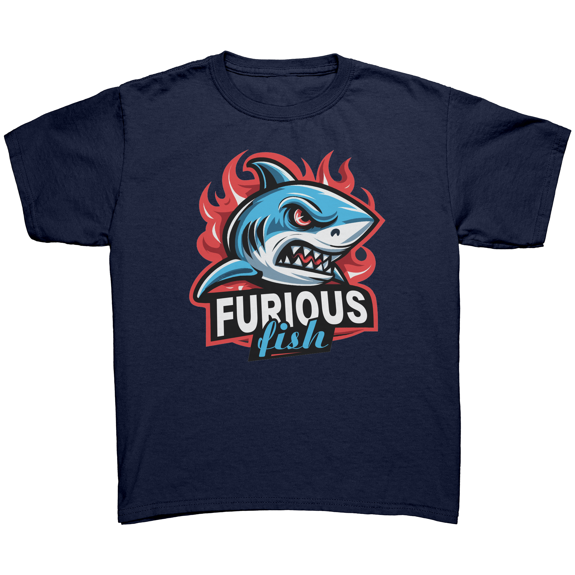 Dive into fierce fashion with Sammy the Shark T-Shirt – From the Exclusive 'Furious Fish' Collection (Children's Unisex)