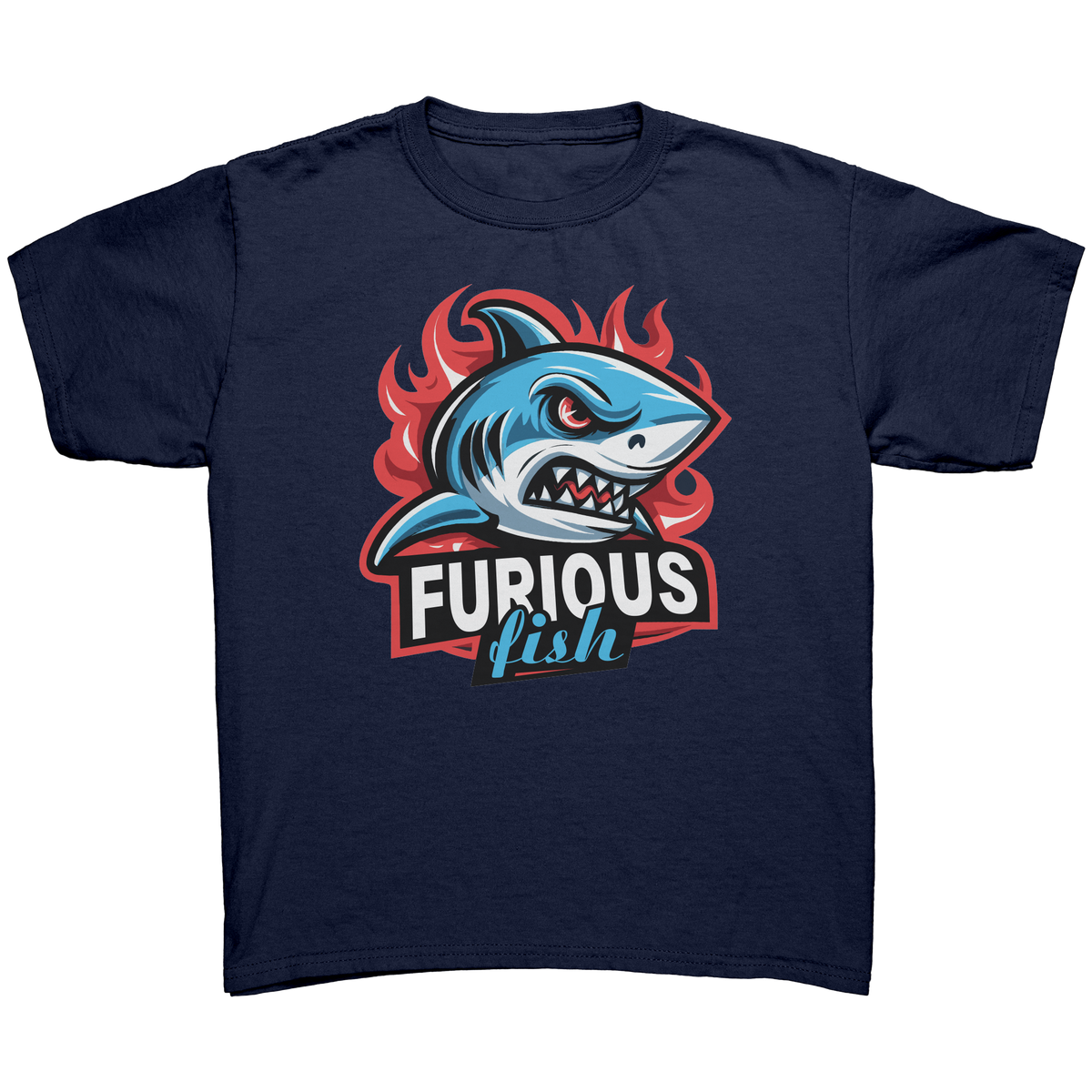 Dive into fierce fashion with Sammy the Shark T-Shirt – From the Exclusive 'Furious Fish' Collection (Children's Unisex)