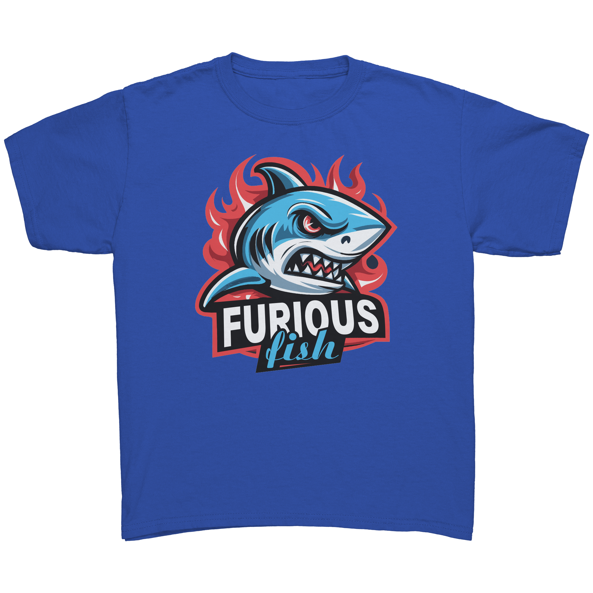 Dive into fierce fashion with Sammy the Shark T-Shirt – From the Exclusive 'Furious Fish' Collection (Children's Unisex)