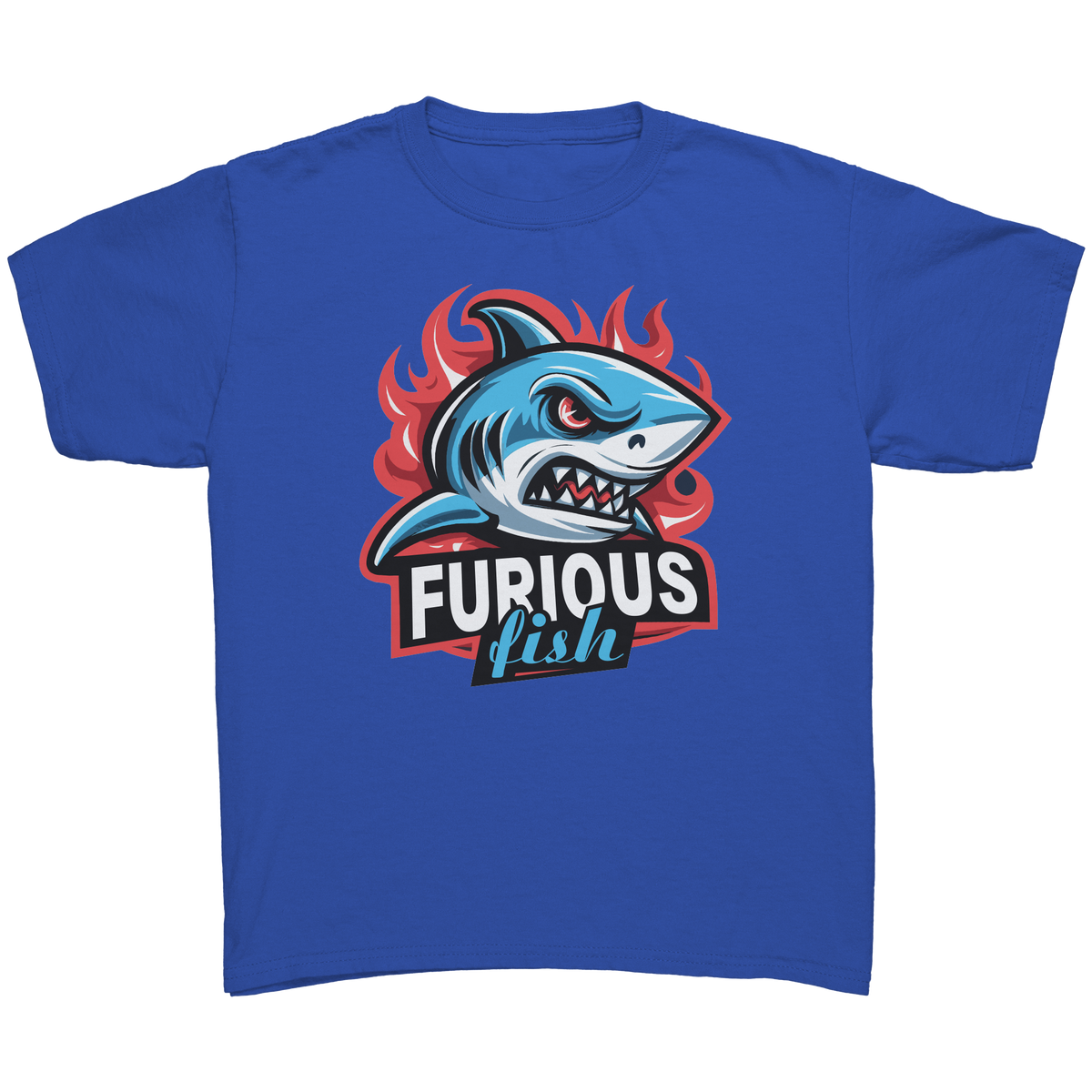 Dive into fierce fashion with Sammy the Shark T-Shirt – From the Exclusive 'Furious Fish' Collection (Children's Unisex)