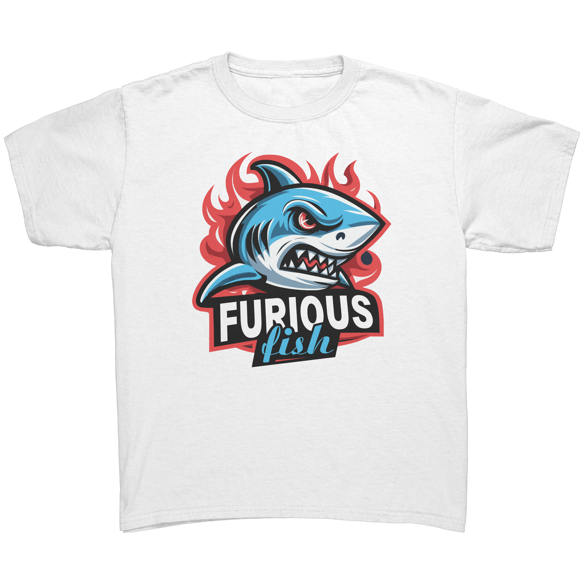 Dive into fierce fashion with Sammy the Shark T-Shirt – From the Exclusive 'Furious Fish' Collection (Children's Unisex)