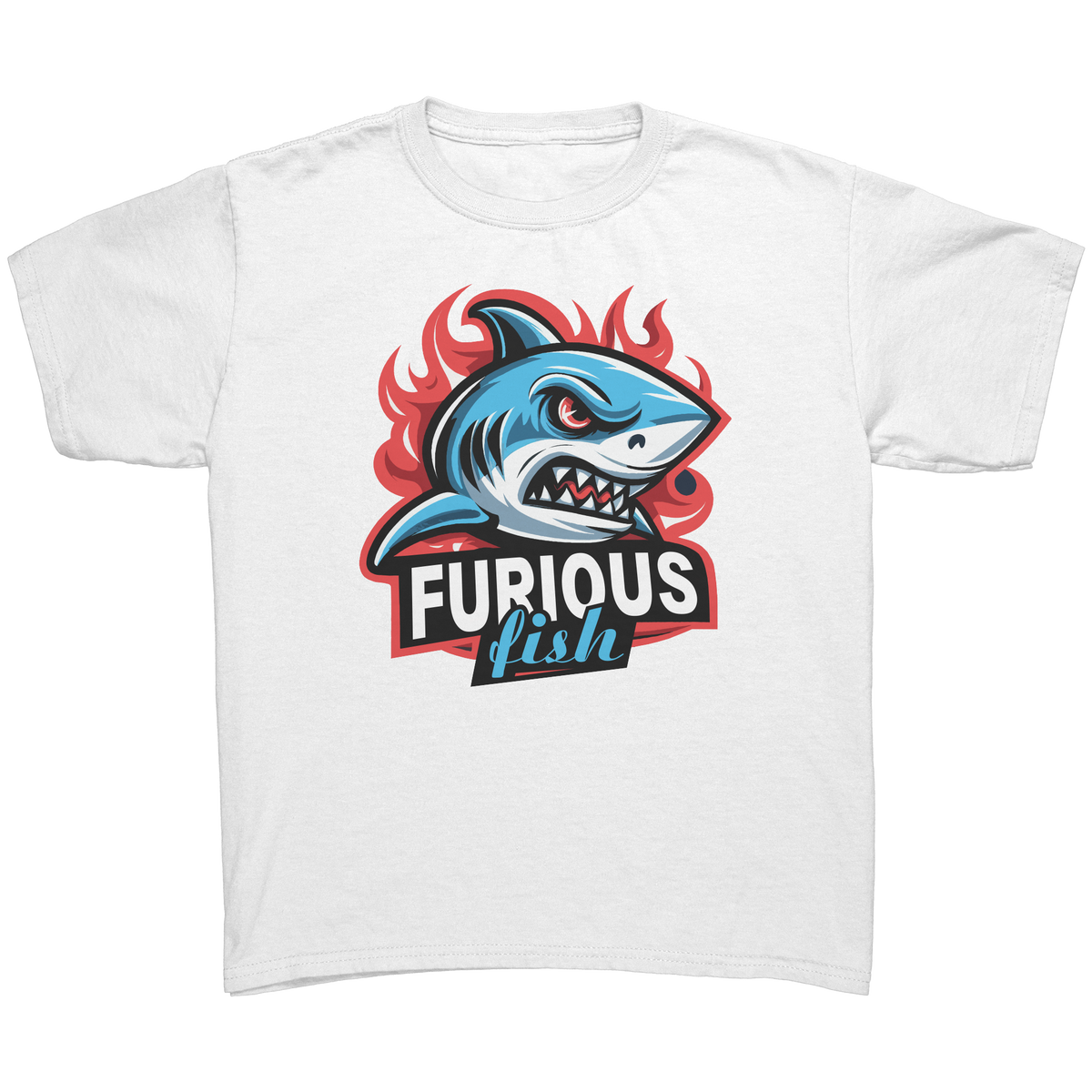 Dive into fierce fashion with Sammy the Shark T-Shirt – From the Exclusive 'Furious Fish' Collection (Children's Unisex)