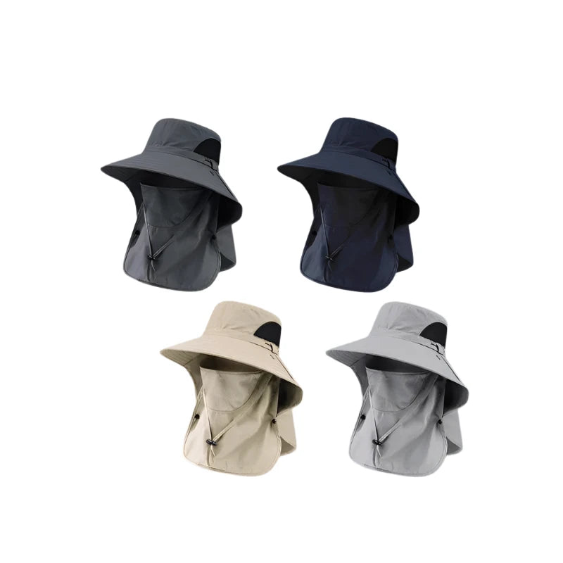 Wide Brim Fisherman Hat with Neck and Lower Face Cover – Breathable Fabric for Outdoor Protection