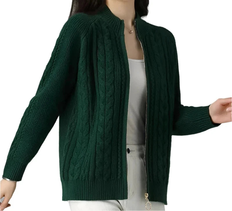 Women's Half-High Collar Zipper Cardigan – Chic & Cozy