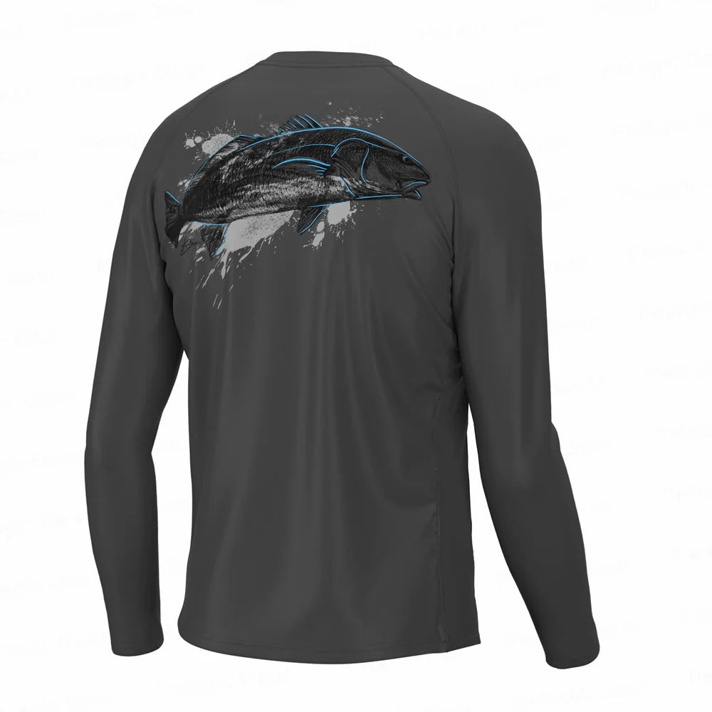 UPF 50+ Hooded Fishing Shirt with Fish Motif – Style Meets Performance