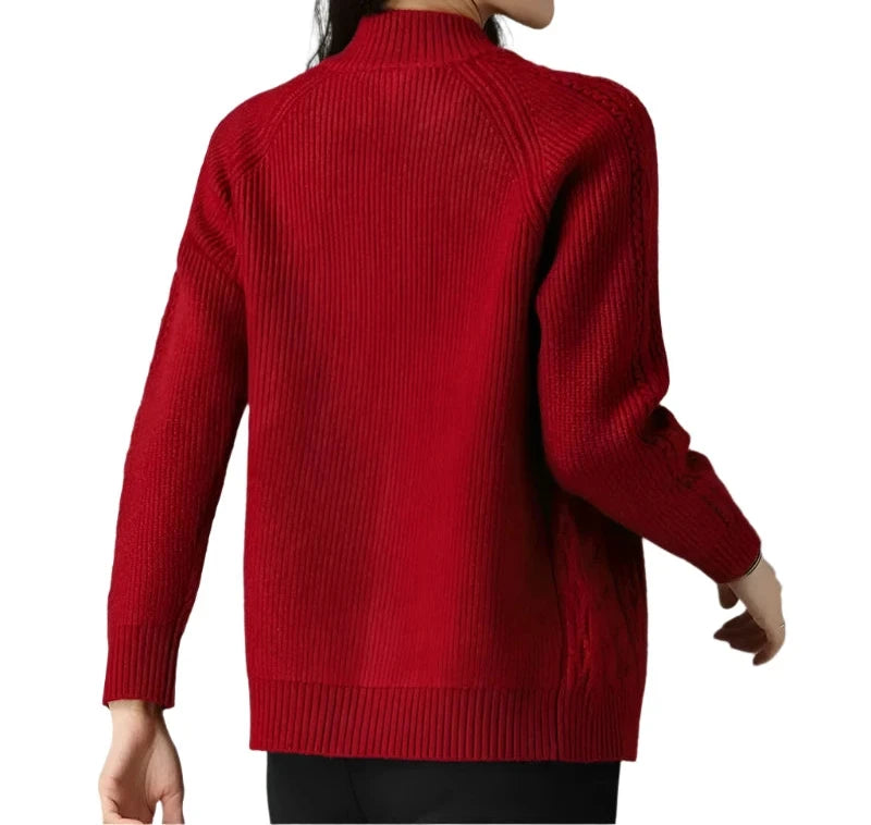 Women's Half-High Collar Zipper Cardigan – Chic & Cozy