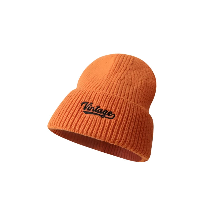 Winter Embroidery Knitted Cap – Cozy & Versatile Wool Beanie with Ear Protection