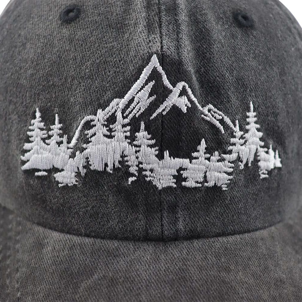 Unisex Mountain Trees Baseball Cap – Cotton Embroidered Outdoor Hat
