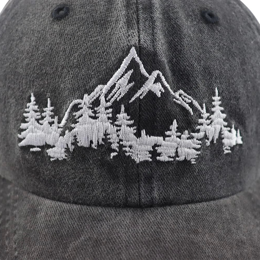 Unisex Mountain Trees Baseball Cap – Cotton Embroidered Outdoor Hat
