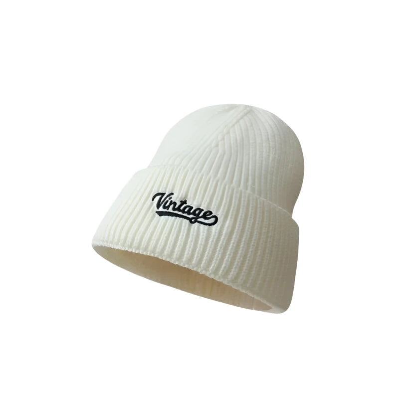 Winter Embroidery Knitted Cap – Cozy & Versatile Wool Beanie with Ear Protection