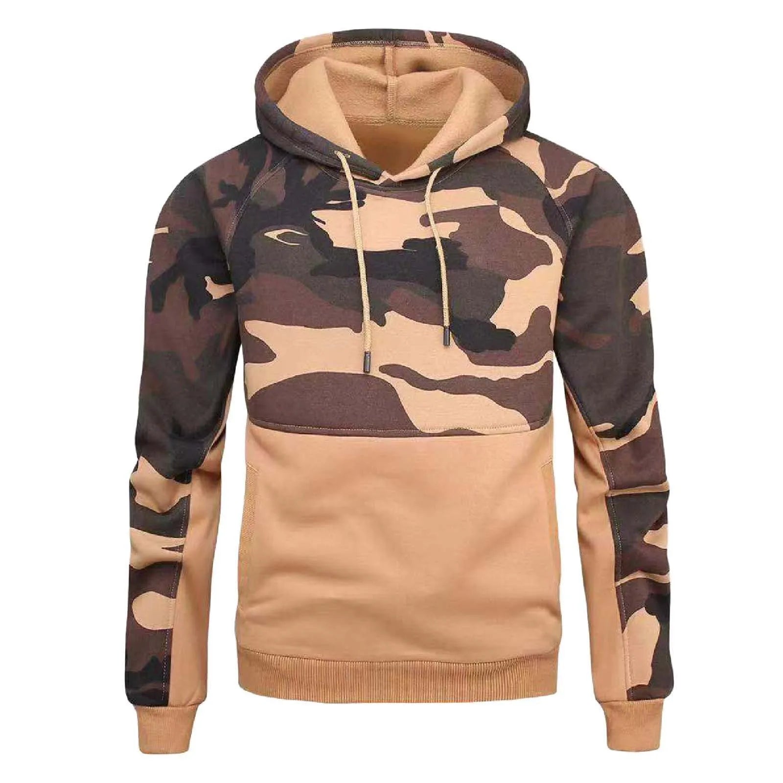 Men's Camouflage Patchwork Hoodie – Stylish & Functional