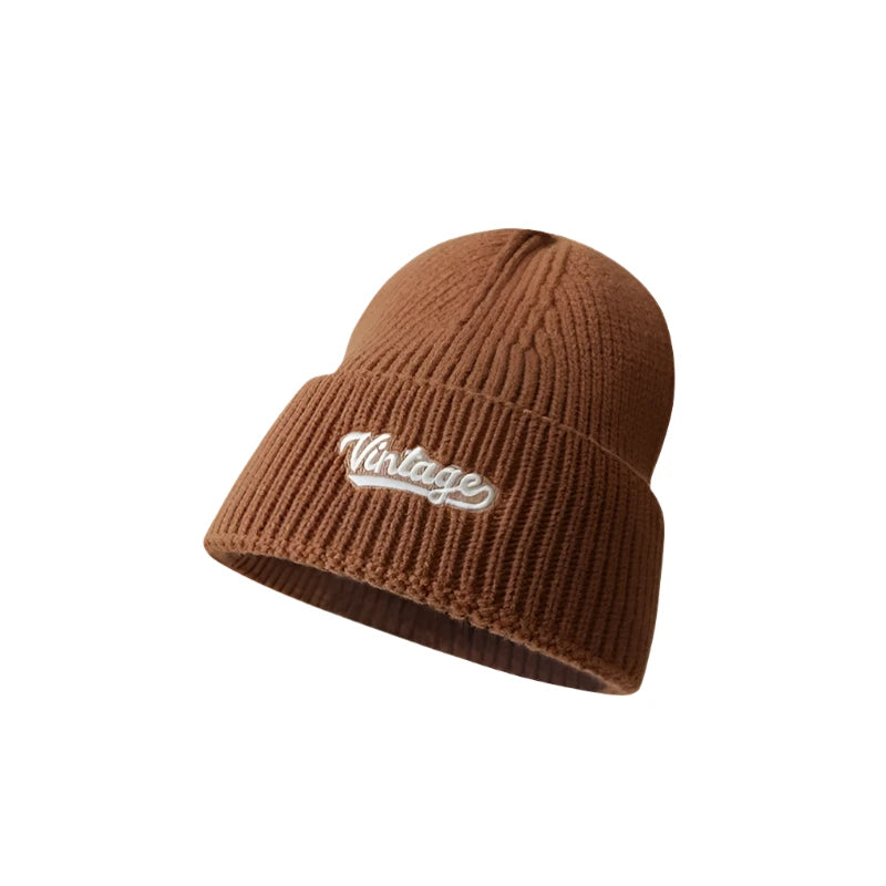 Winter Embroidery Knitted Cap – Cozy & Versatile Wool Beanie with Ear Protection