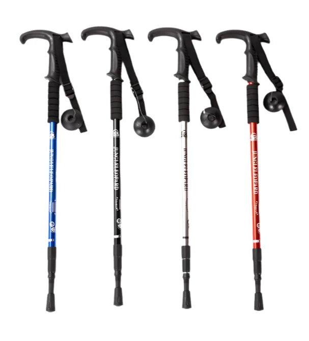Alloy Hiking Pole Walking Stick – 4-Section with Straight Grip Handle