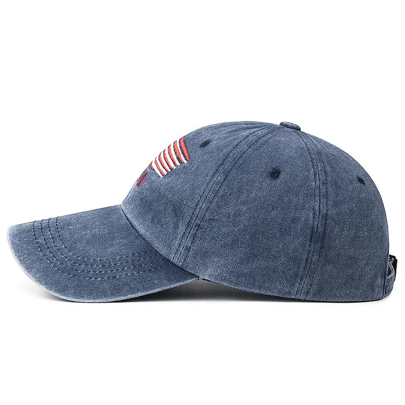 Unisex USA Embroidered Distressed Denim Baseball Cap